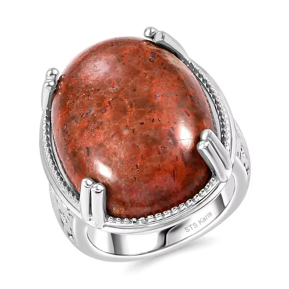 NWT Karis Poppy Jasper 20.90 ctw‎ Solitaire Ring Platinum Bond Size 10